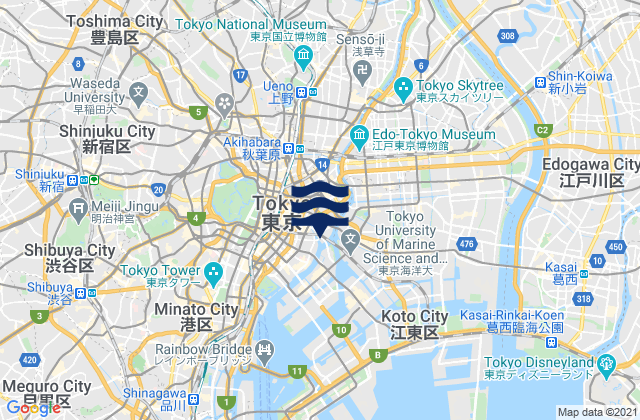 Karte der Gezeiten Bunkyō-ku, Japan