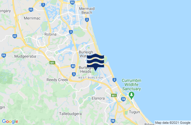 Karte der Gezeiten Burleigh Waters, Australia