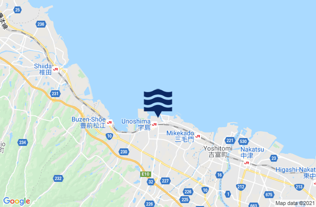Karte der Gezeiten Buzen, Japan