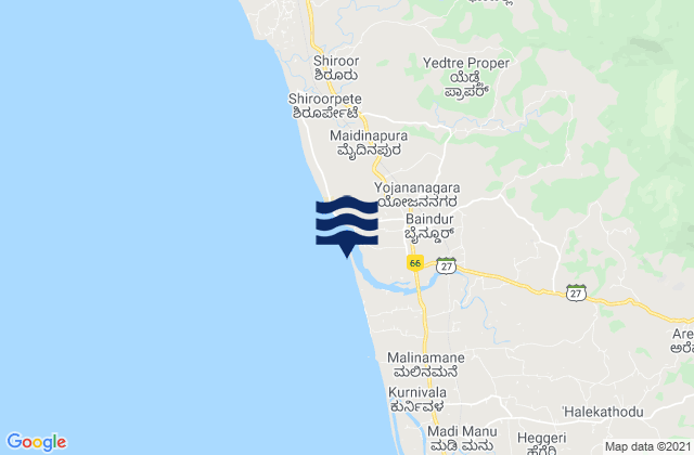 Karte der Gezeiten Byndoor, India