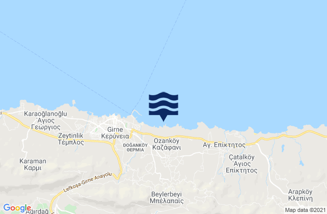 Karte der Gezeiten Bélapaïs, Cyprus