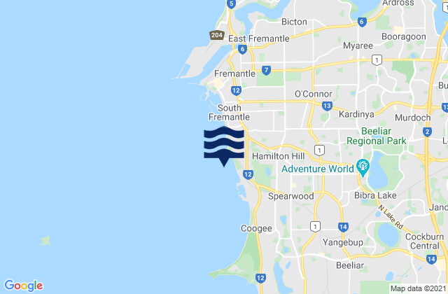 Karte der Gezeiten C Y O’Connor Beach, Australia