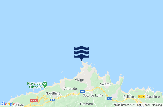 Karte der Gezeiten Cabo Vidio, Spain
