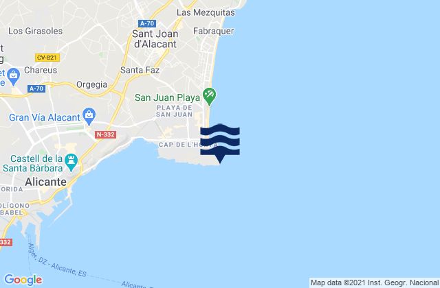 Karte der Gezeiten Cabo de las Huertas, Spain