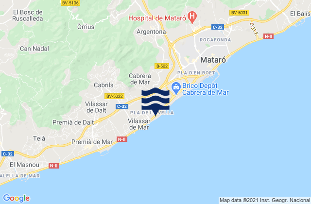 Karte der Gezeiten Cabrera de Mar, Spain