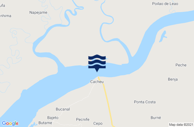 Karte der Gezeiten Cacheu, Guinea-Bissau