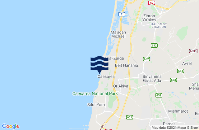Karte der Gezeiten Caesarea, Israel