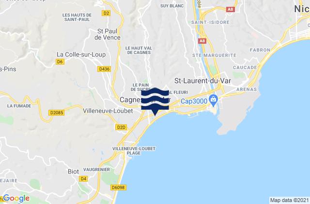 Karte der Gezeiten Cagnes-sur-Mer, France