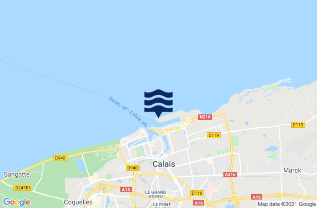 Karte der Gezeiten Calais, France