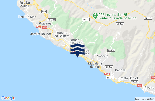 Karte der Gezeiten Calheta, Portugal