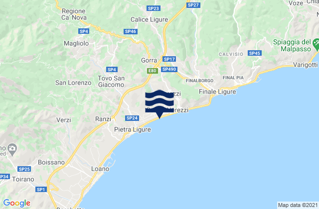 Karte der Gezeiten Calice Ligure, Italy