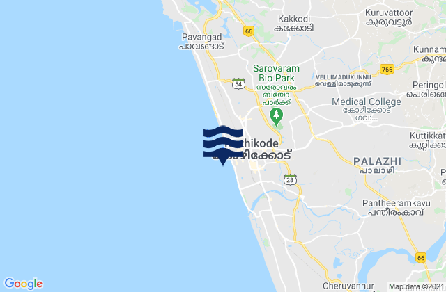 Karte der Gezeiten Calicut, India