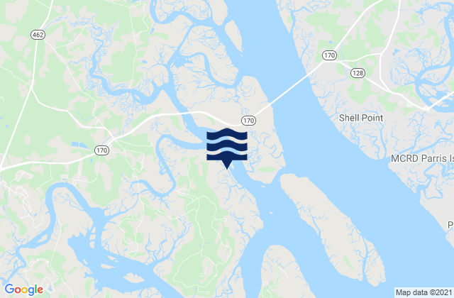 Karte der Gezeiten Callawassie Island Bridge (Colleton River), United States