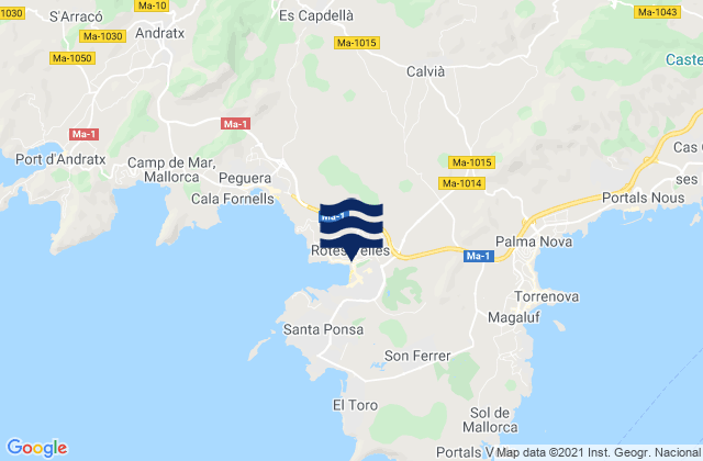 Karte der Gezeiten Calvià, Spain