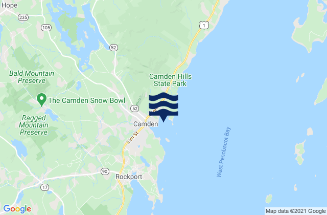Karte der Gezeiten Camden Harbor, United States