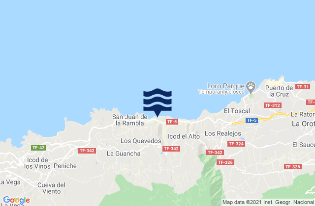 Karte der Gezeiten Canarias, Spain