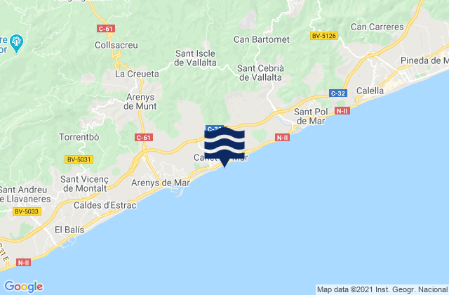 Karte der Gezeiten Canet de Mar, Spain