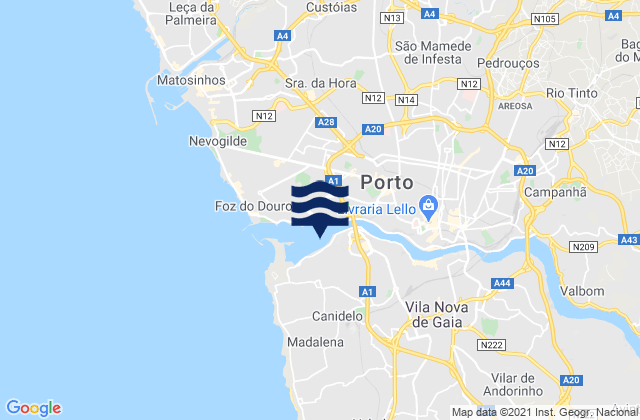 Karte der Gezeiten Canidelo, Portugal