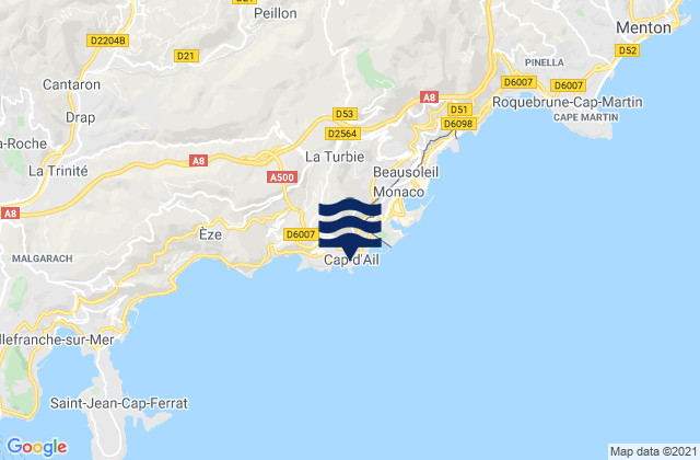 Karte der Gezeiten Cap-d'Ail, France