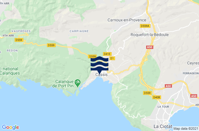 Karte der Gezeiten Cap Rousset, France