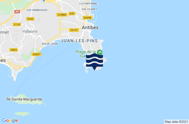 Karte der Gezeiten Cap d'Antibes, France