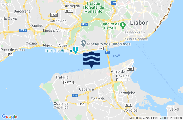 Karte der Gezeiten Caparica, Portugal