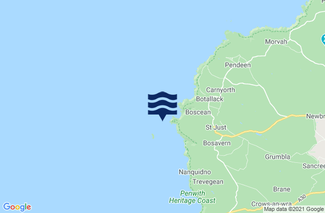 Karte der Gezeiten Cape Cornwall, United Kingdom