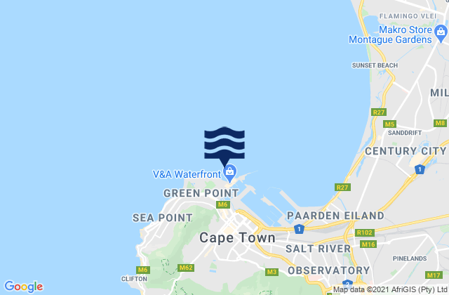 Karte der Gezeiten Cape Town Table Bay, South Africa