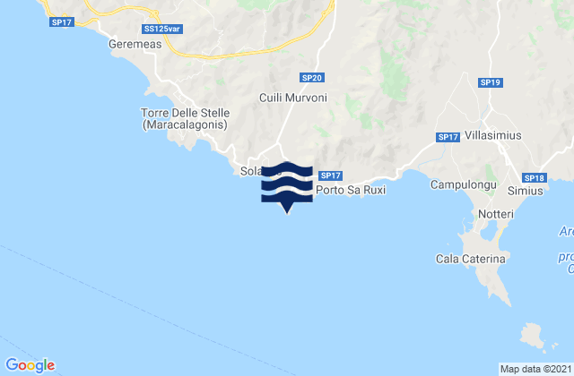 Karte der Gezeiten Capo Boi, Italy