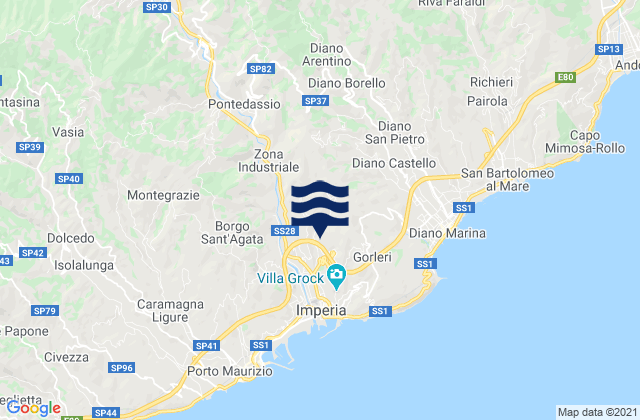 Karte der Gezeiten Caravonica, Italy