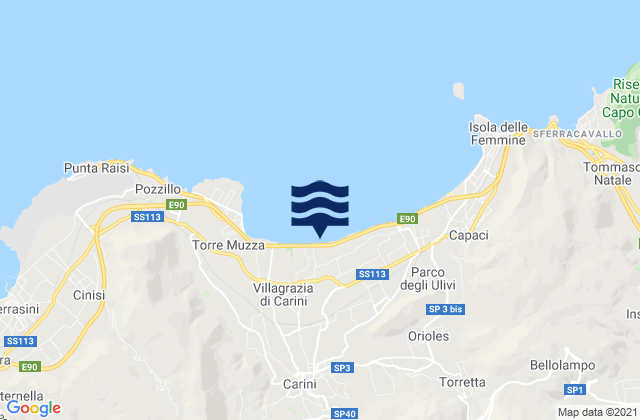 Karte der Gezeiten Carini, Italy