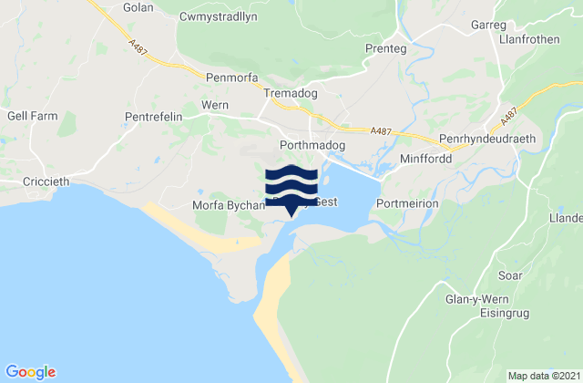 Karte der Gezeiten Carreg Wen Beach, United Kingdom