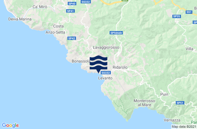 Karte der Gezeiten Carrodano, Italy