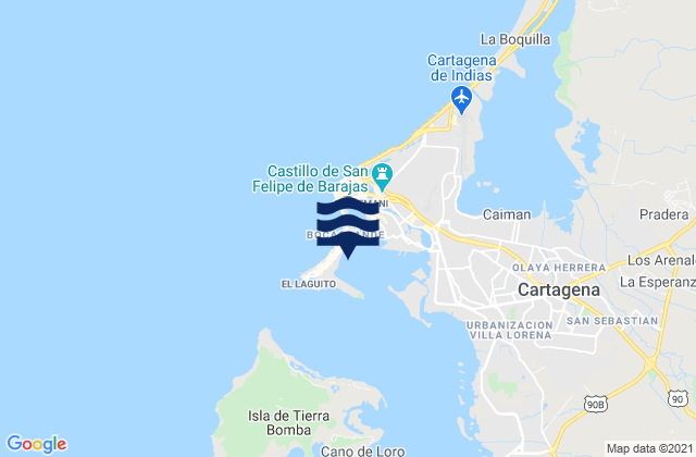 Karte der Gezeiten Cartagena Bahia de Cartagena, Colombia
