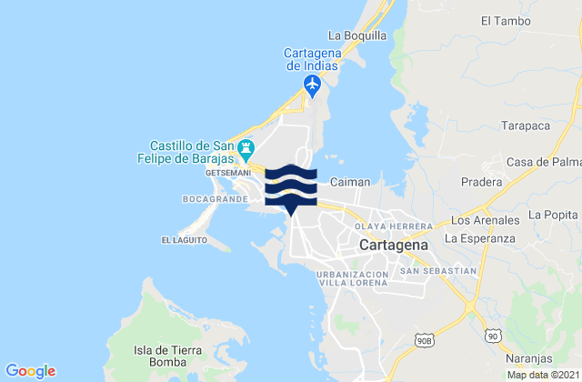 Karte der Gezeiten Cartagena, Colombia