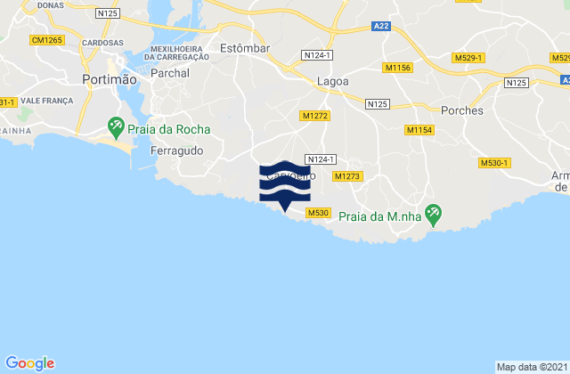 Karte der Gezeiten Carvoeiro, Portugal
