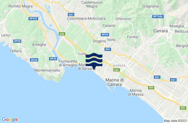 Karte der Gezeiten Casano-Dogana-Isola, Italy