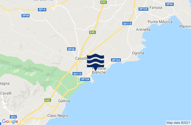 Karte der Gezeiten Cassibile, Italy
