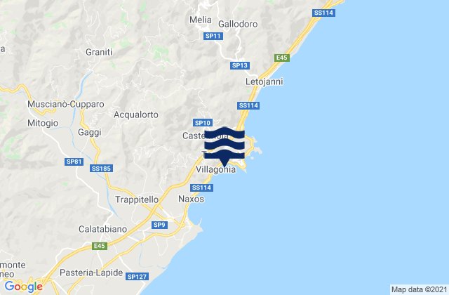Karte der Gezeiten Castelmola, Italy