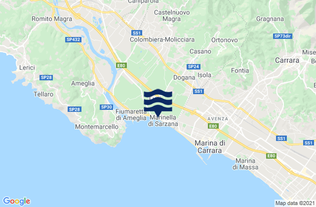 Karte der Gezeiten Castelnuovo Magra, Italy