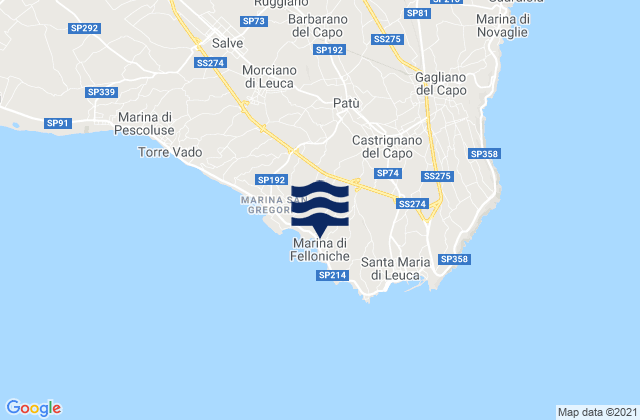 Karte der Gezeiten Castrignano del Capo, Italy