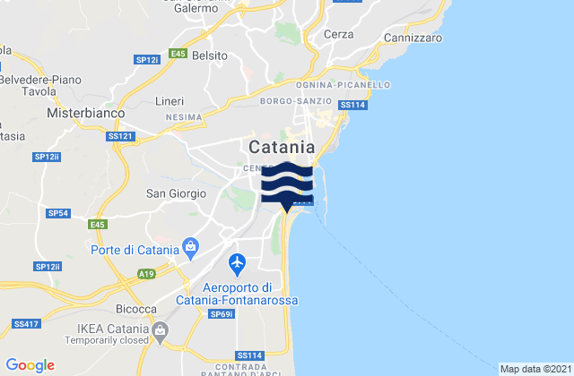 Karte der Gezeiten Catania, Italy