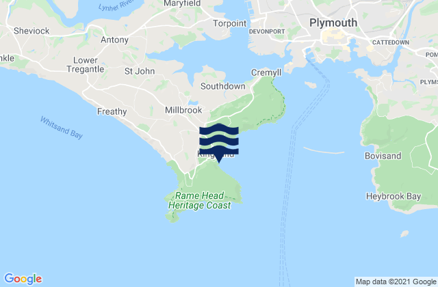 Karte der Gezeiten Cawsand Bay, United Kingdom