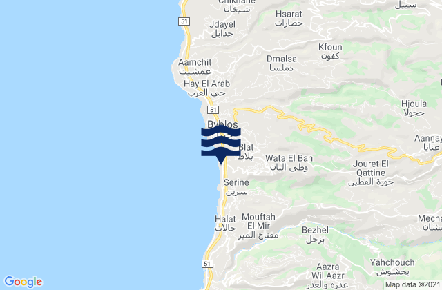 Karte der Gezeiten Caza de Jbayl, Lebanon