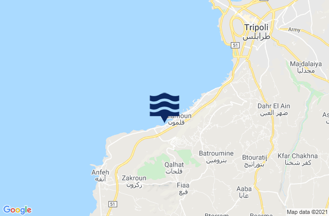 Karte der Gezeiten Caza de Koura, Lebanon