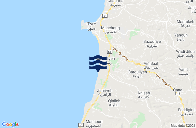 Karte der Gezeiten Caza de Tyr, Lebanon