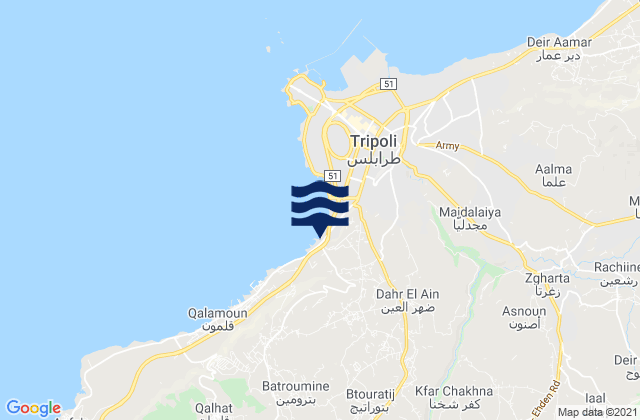Karte der Gezeiten Caza de Zgharta, Lebanon