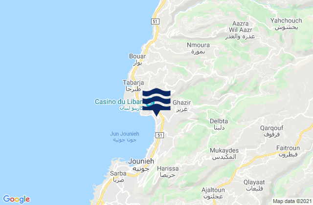 Karte der Gezeiten Caza du Kesrouane, Lebanon