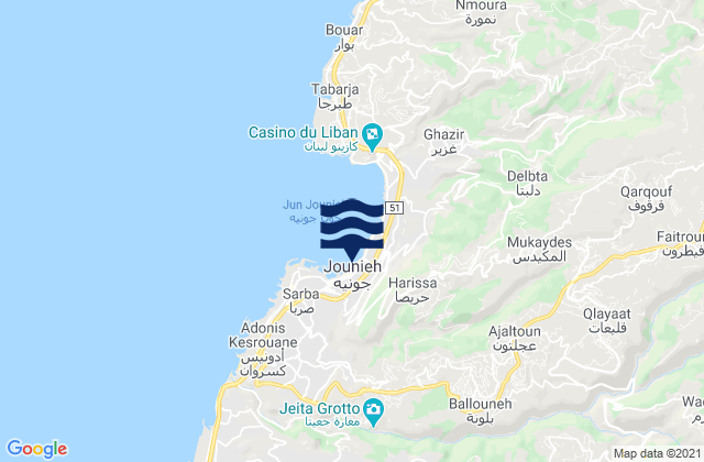 Karte der Gezeiten Caza du Matn, Lebanon