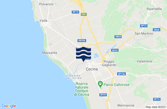 Karte der Gezeiten Cecina, Italy